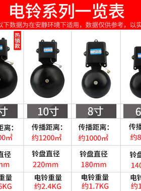 12寸铸铁电铃工厂上下班220V家用 6/8/10自动打铃器学校上下课铃