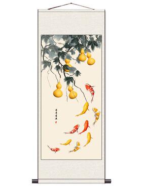 年年画画有余挂沙发背景酒店字画挂画书房茶楼装饰送客户风NCK壁