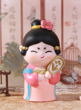 国风复古簪花仕女盲盒摆件礼物