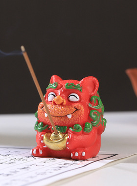中式醒狮树脂香插摆件文创纪念