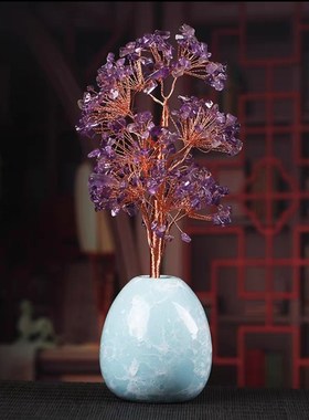 黄水晶摇钱树摆件招财酒柜装饰家居客厅玄关小发财树乔迁开业礼品