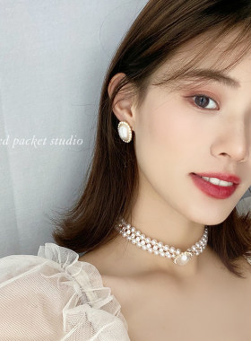 红口袋法式复古珍珠项链