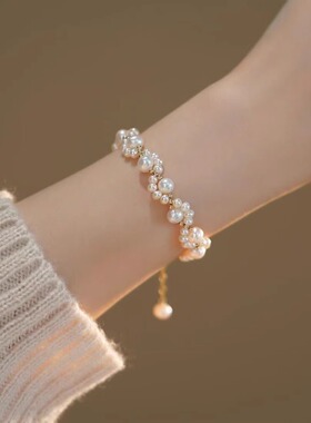 跨境热销猫爪珍珠古风手链文艺甜美小众设计闺蜜珍珠手链礼物百搭