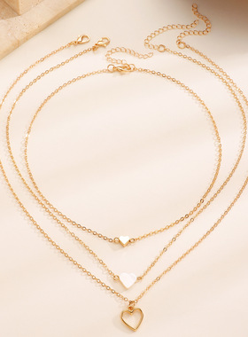 时尚多层叠戴项链爱心吊坠三件套韩式日常百搭颈链女批发