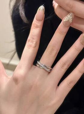 三环交叉叠戴戒指女简约冷淡风ins个性缠绕2025锆石几何开口指环