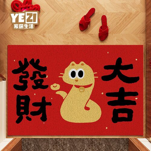 蛇年红色喜庆入户门垫门外地垫可裁剪丝圈脚垫子大门进门防滑地毯 - 图0