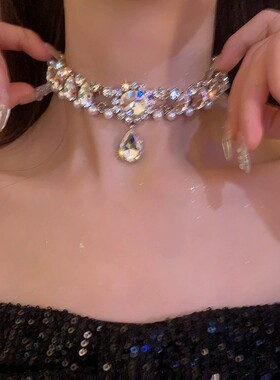 流浪月光~巴洛克闪钻项链女2024新轻奢小众高级感水钻颈链锁骨链