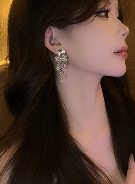 名媛千金~精致高级感满钻锆石水滴流苏耳钉女气质小众设计感耳环