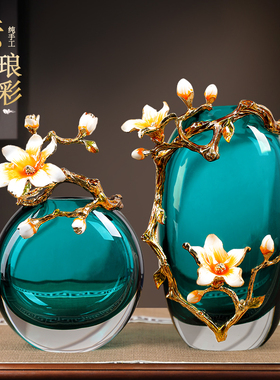 轻奢高级玻璃花瓶摆l件玄关艺术客厅高端工艺品珐琅彩乔迁2026网
