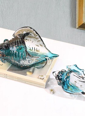 轻奢水晶客厅古j法琉璃海螺摆件饰品收纳盒玄关钥匙玻璃花瓶工艺