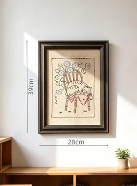 美式村组风布艺刺装饰画合框客厅沙发背景墙挂画乡卧室床绣挂画头