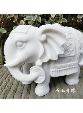 石雕象汉白大玉彷象一对招客厅公门口财位办室商铺装饰DOR品吉祥