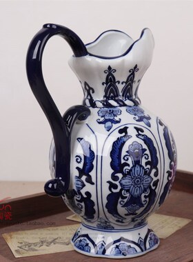 包邮景德镇陶瓷青花釉下手绘花瓶花插家具装饰品摆件高温陶瓷欧式