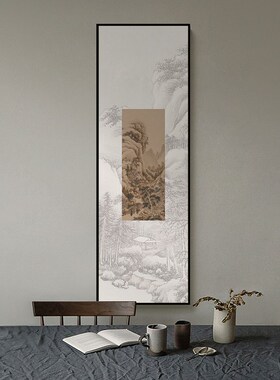 新中式古典组合装饰画山水抽象简约茶室挂画样板间艺术配画竖版画