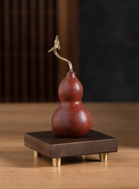 黄铜红色葫芦摆件客厅天然家居装饰品玄关电视柜子V办公室高档礼