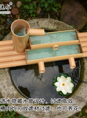 PVC仿竹子e流水器 喷泉鱼缸石槽循环增氧过滤水车招财竹筒流水摆