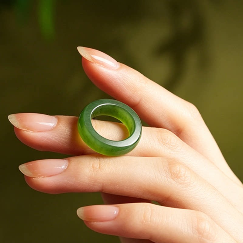 Xinhao Mining Hetian jade jasper square ring ring has mineral spots for men and women national style ring width 5 thickness 4mm
