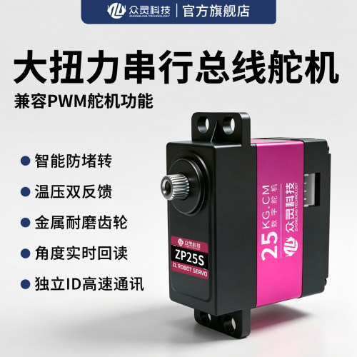 众灵科技串行总线舵机串口PWM舵机大扭力双轴机械臂金属舵机小型 - 图0