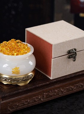 石诚记玉石聚宝盆摆件元宝招财聚C财办公室迷你桌面装饰品开业送