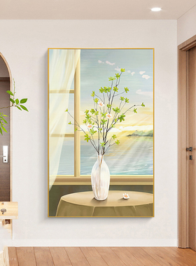 小清新玄关墙装饰画艺术植物花瓶挂画光影静物走廊壁画客厅落地画