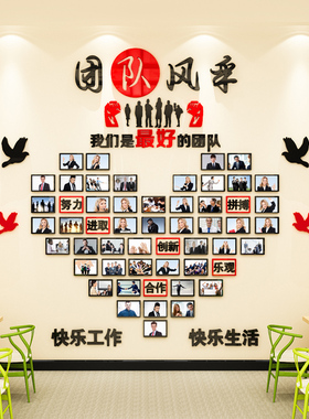 团队风采照片墙3d立体亚克力励志墙贴公司企业文化背景办公室装饰