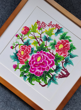 陕西彩色剪纸刻纸实木相框装饰画中式家居客厅玄关书房挂画挂件