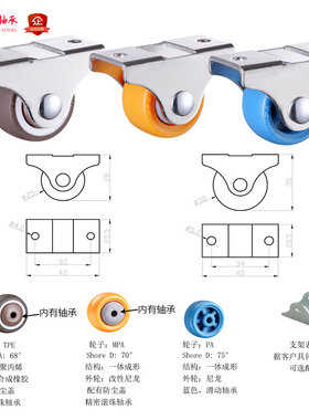 家具脚轮1寸定向小轮子抽屉滑轮橱柜推拉门轱辘25M静音软橡胶包邮