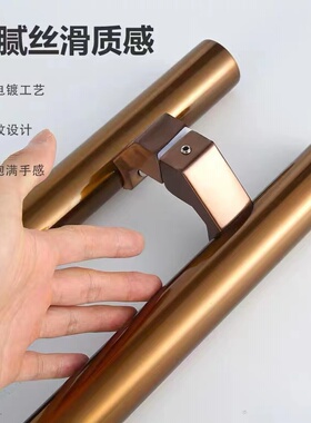 玻璃门拉手不锈钢把手拐脚圆管黑钛玫瑰金黑色斜偏位有框门马蹄脚