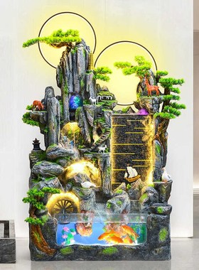 大型落地假山循环流水喷泉鱼x缸客厅户外玄关公司开业招财装饰摆