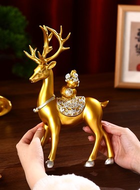 百财福鹿招财摆件 创意财运装饰品 电视柜玄M关摆饰 新中式风格摆