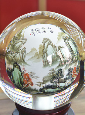 新款内画琉璃水晶球办公桌摆件家庭E装饰品手绘商务礼品送客户领