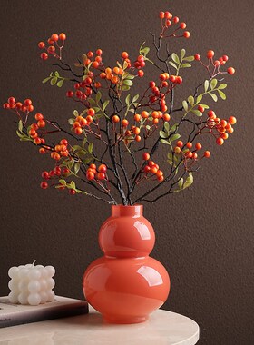 客厅插花高级f感玻璃红色葫芦复古中式玄关水培鲜花蝴蝶兰花瓶摆
