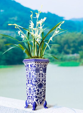 景德镇陶瓷花瓶摆件装饰品花器电视柜家居中式禅意四方花盆插种花