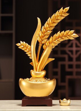 新中式金箔水稻麦穗招财摆件开s 业礼物家居办公室装饰品水到