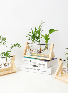 木架水培器皿绿萝植物小花瓶水养创意办公室台面摆件原木三件套装