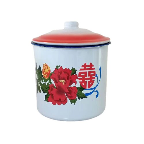 老式怀旧铁茶缸子带盖大号复古搪瓷杯中式创意经典带花水杯子 - 图3