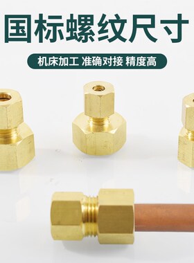 黄铜内丝卡套接头公制牙铜管压力表转换接头M14M20*1.5 2/3/4/6分