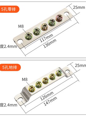 3*25双排零地排配电箱配电柜汇流排接零排接地排5/7/10孔接线端子