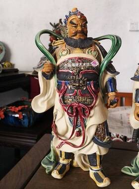 石湾公仔陶瓷尉迟恭门神手工家居摆件店铺玄关古代门神门官摆件