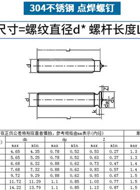 304不锈钢点焊螺丝焊接螺柱种焊钉植焊钉碰焊螺钉m3m4m5m6m8m10
