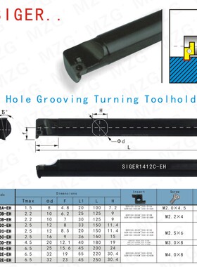 MZG弹簧钢抗震SIGER数控车床小直径内孔切槽刀杆8 10 12 16 20mm
