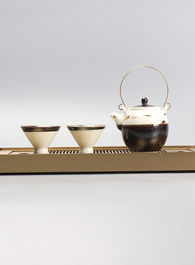 新中式托盘茶具组合装饰品客厅样板间茶室茶几软装禅意工艺品摆件