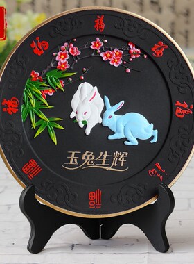 活性炭雕工艺品玉兔迎春生肖兔过年礼品家居装饰品摆设小兔子摆件