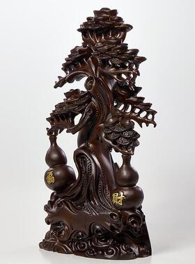 黑檀木雕福禄葫芦摆件实木摇钱树家居客厅装饰办公室桌面乔迁送礼