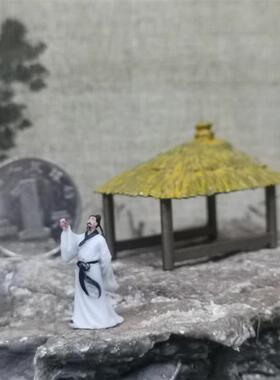 中式桌面装饰摆景古代建筑高脚茅草亭 吊楼 山石奇石盆景树根摆件