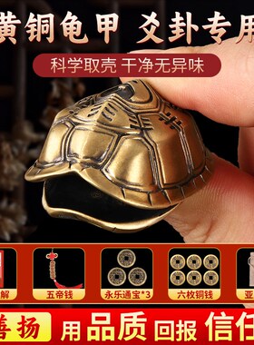 黄铜龟壳六爻起卦工具 文玩手盘乌龟甲摆件 三才龟壳解压铜钱 国