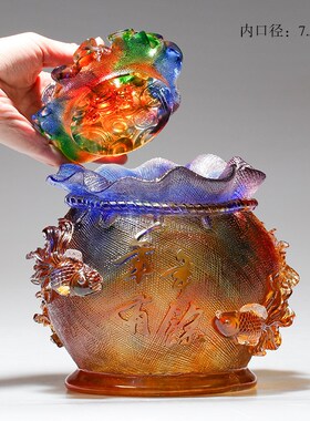 琉璃金蟾袋代代有财招财进宝聚宝盆前台开业乔迁高档礼品招财摆件