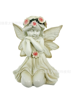 跨境天使摆件庭院树脂工艺品草坪户外太阳能灯花园雕像小女孩摆件