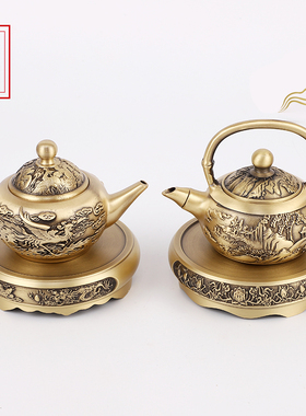 铜茶壶铜小酒杯家用泡茶水滴酒壶铜半手工工艺品摆件黄铜单壶