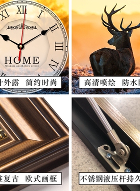 美式电表箱装饰画带钟表欧式遮挡电闸盒大尺寸配电箱复古油画挂画